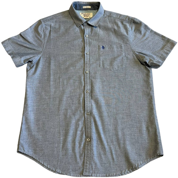 An Original Penguin Blue Heritage Slim Fit Short Sleeved Button Down Size L - Picture 1 of 6